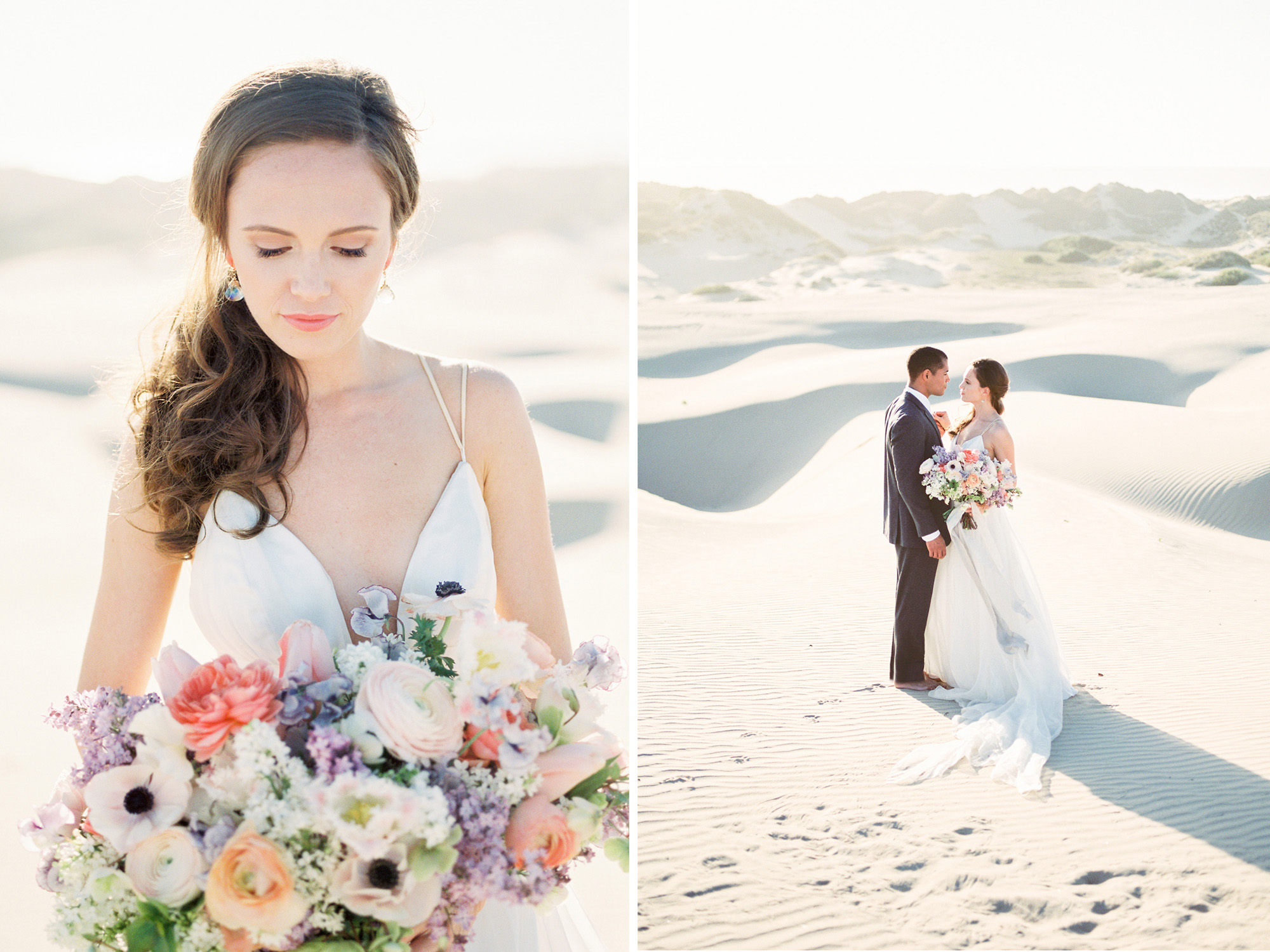 Fine art film photographer Tenth & Grace captures this Santa Barbara elopement on the sand dunes.