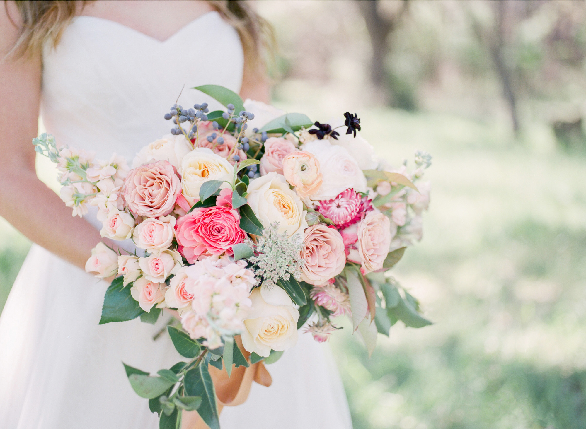 Pastel garden bouquet photographed by Dallas film photographer Tenth & Grace in Austin.