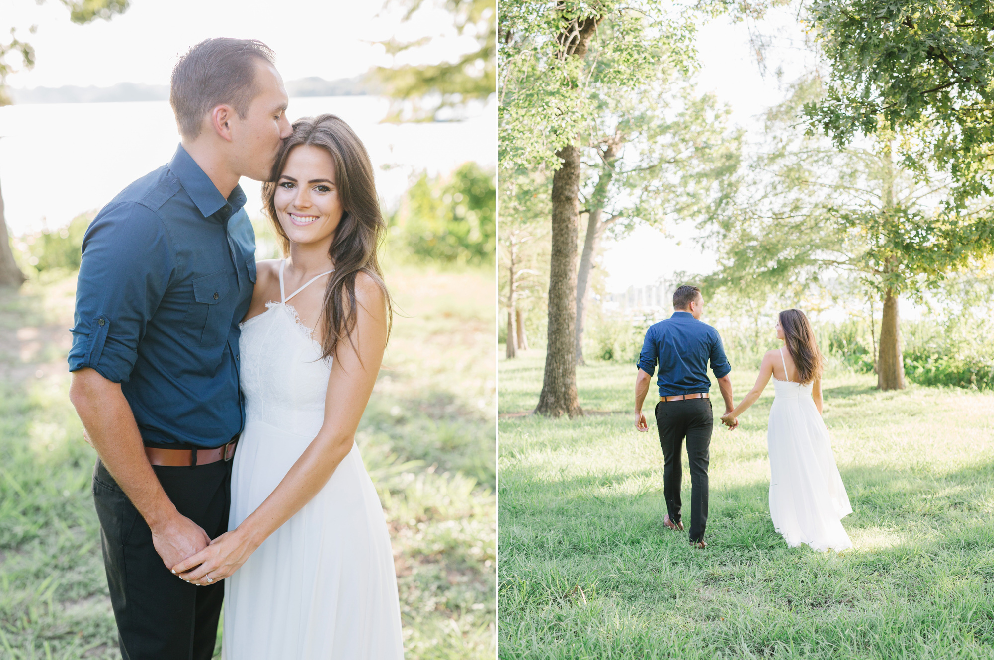 Romantic engagement session at White Rock Lake in Dallas, Texas.