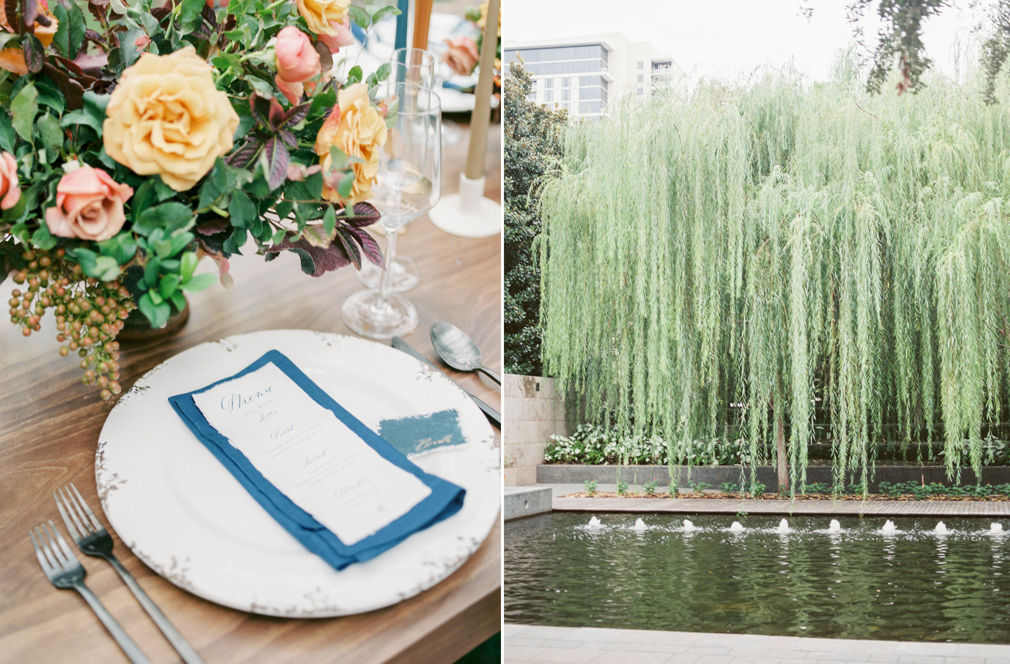 The weeping willows at the Nasher Sculpture Center provide a romantic and dreamy backdrop for a Dallas elopement. 