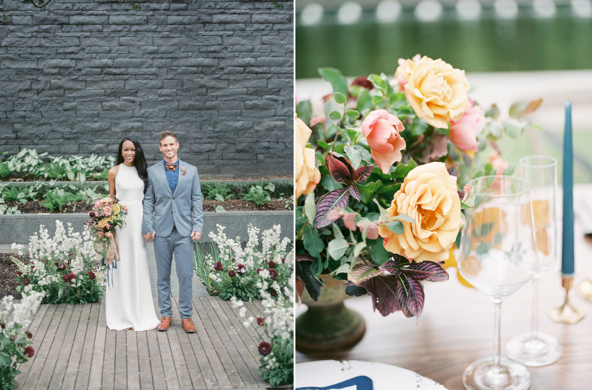 Organic garden centerpieces at this tablescape at the Nasher Sculpture Center.