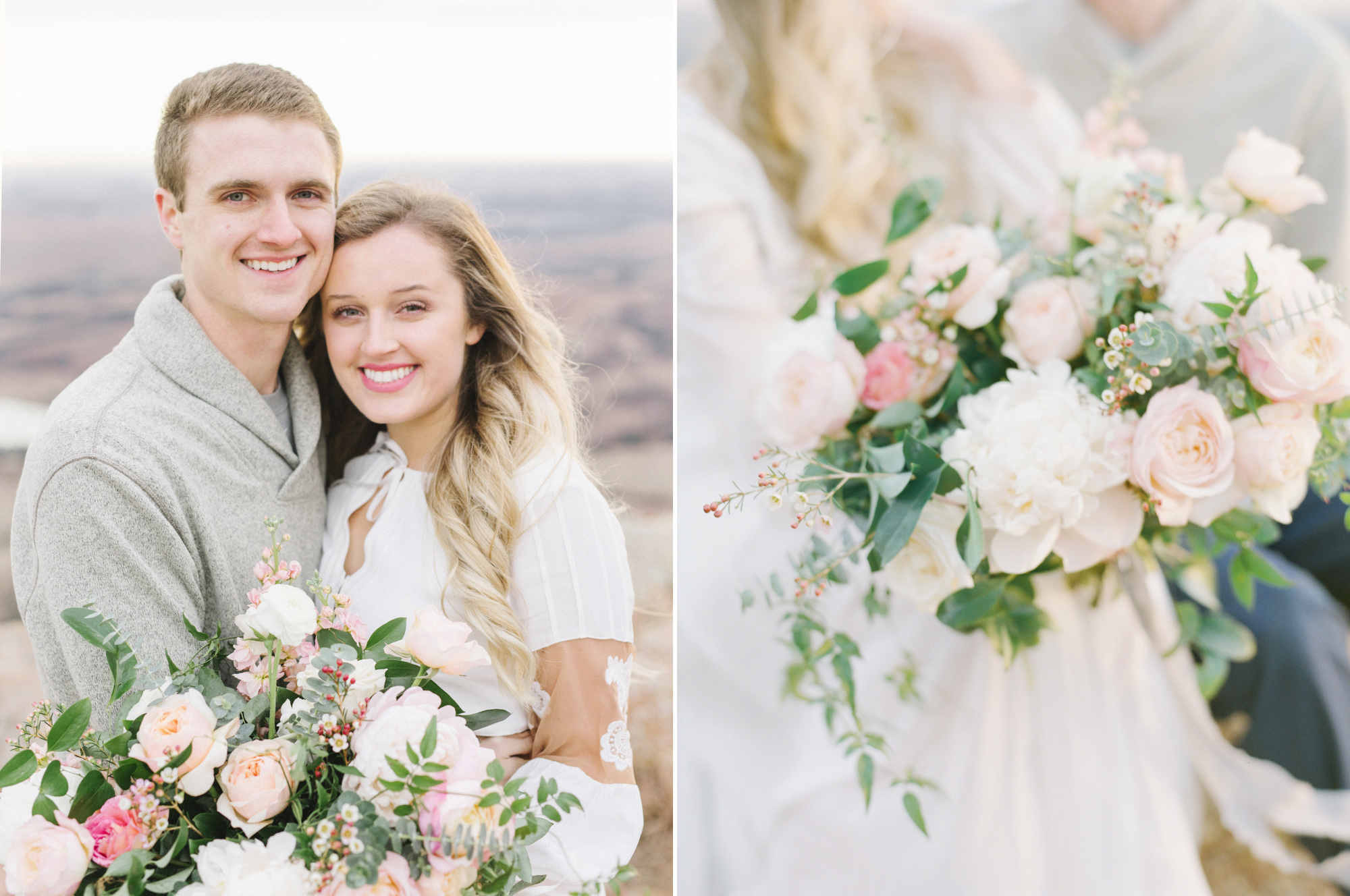 A beautiful bridal bouquet by Everly Alaine Florals for this White Sparrow engagement