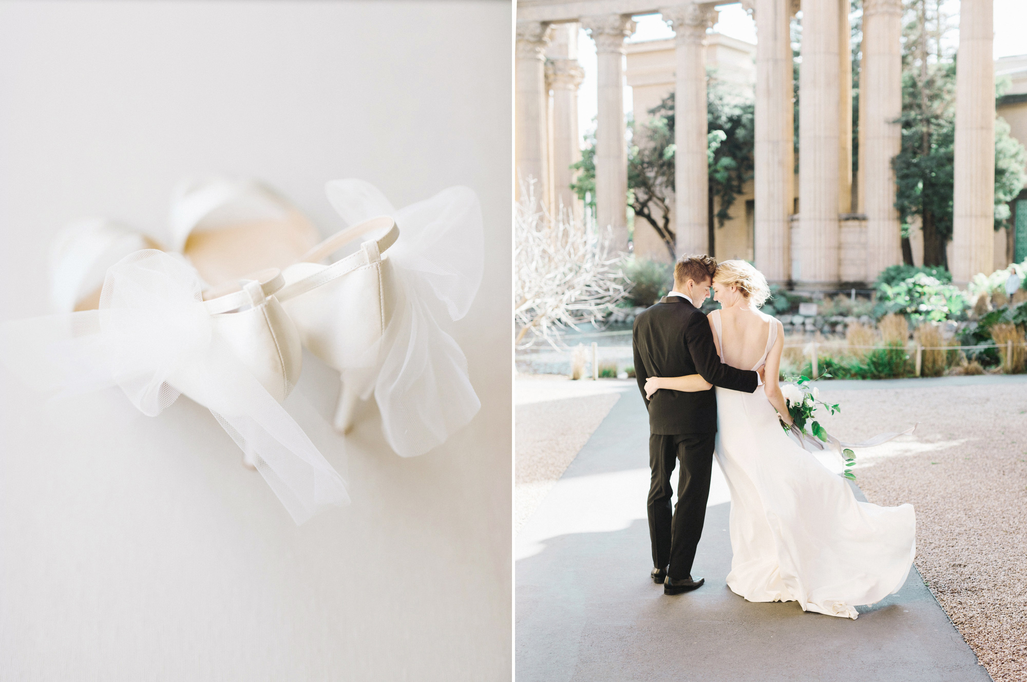 Romantic first look at the Palace of Fine Arts by Santa Barbara wedding photographer Tenth & Grace