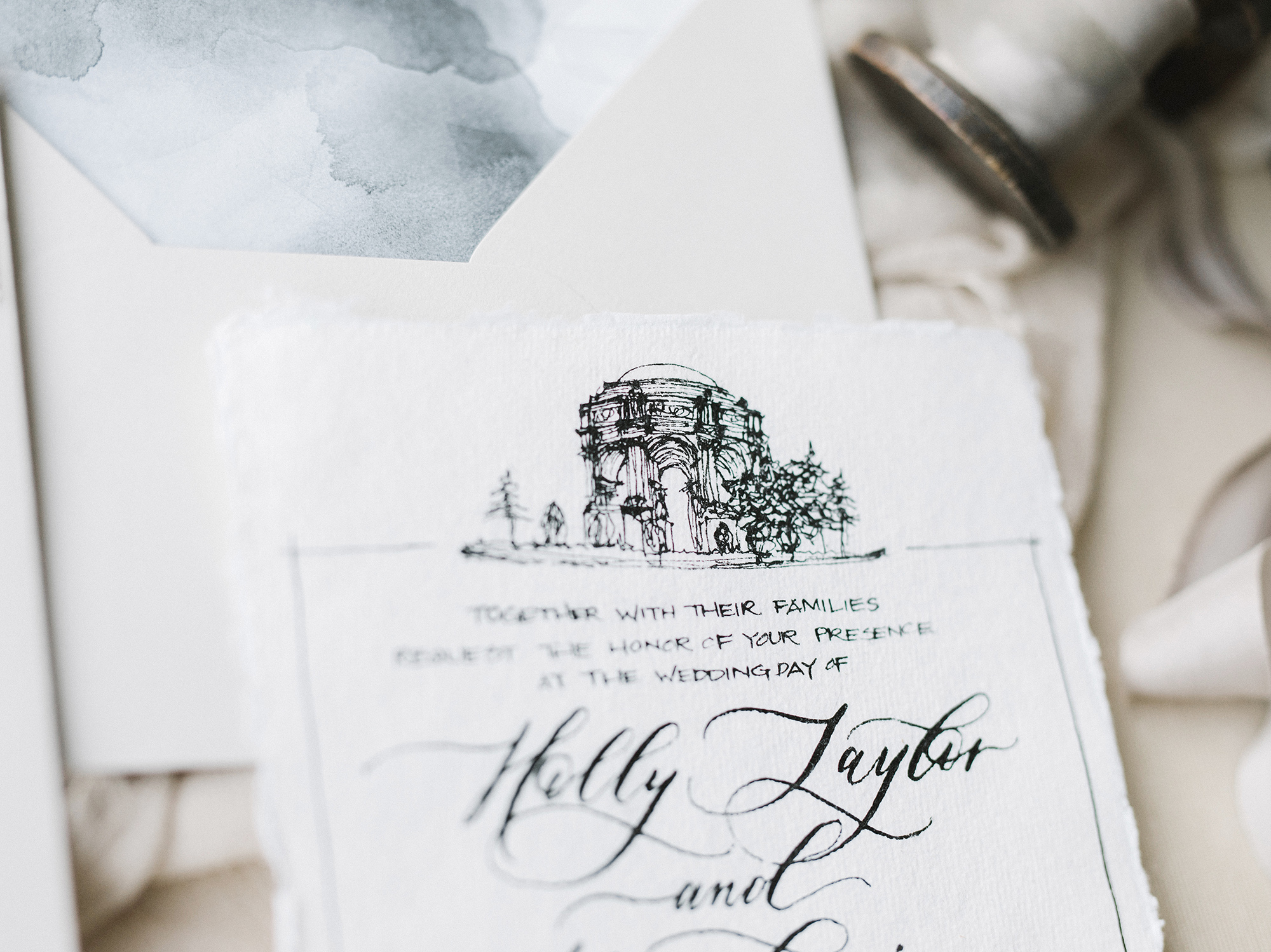 Custom wedding illustration photographed by Santa Barbara wedding photographer Tenth & Grace.