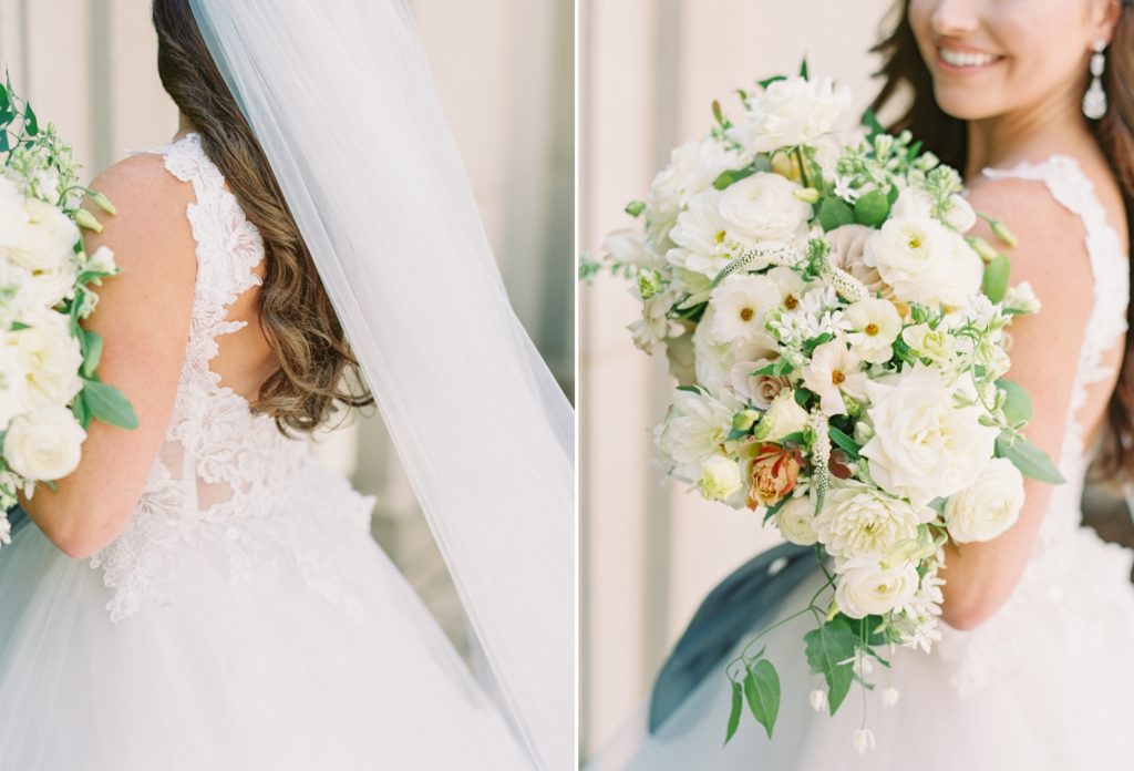 Bridal bouquet photographed on film at the Swan House wedding.